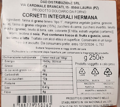 I CORNETTI "GLI INTEGRALI" DI HERMANA RICCHI DI FIBRE 250 gr