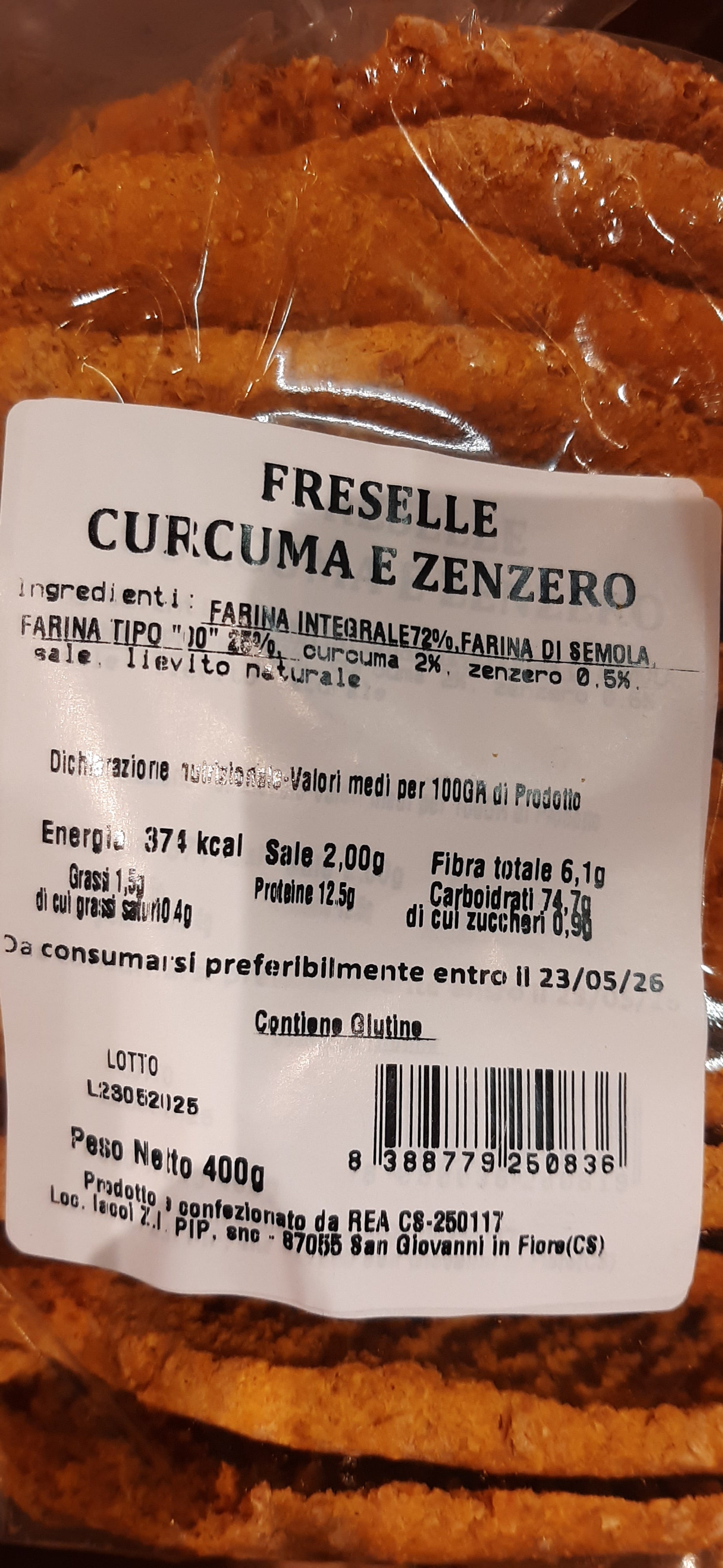 LE FRESE "ALLA CURCUMA E ZENZERO" DI HERMANA 400 GR